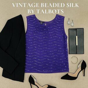 Talbots Vintage 100% Silk Beaded Sequined Evening Tank Women 12
